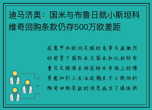 迪马济奥:国米与布鲁日就小斯坦科维奇回购条款仍存500万欧差距