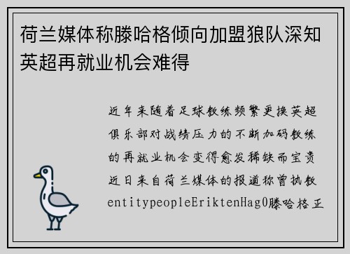 荷兰媒体称滕哈格倾向加盟狼队深知英超再就业机会难得